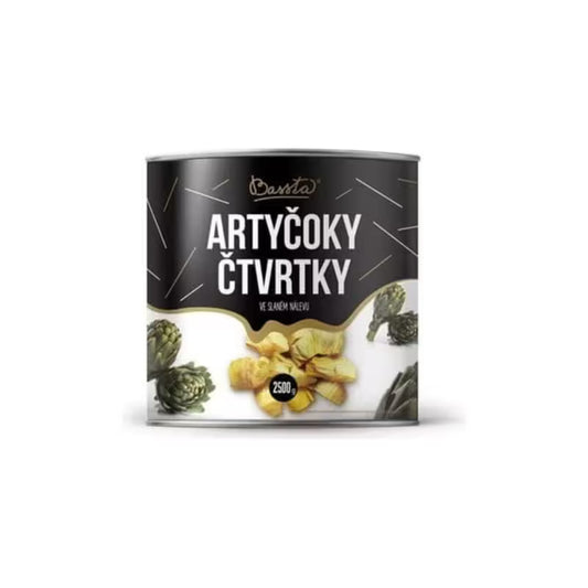 Artičoky štvrtky v slanom náleve 2,5kg Bassta